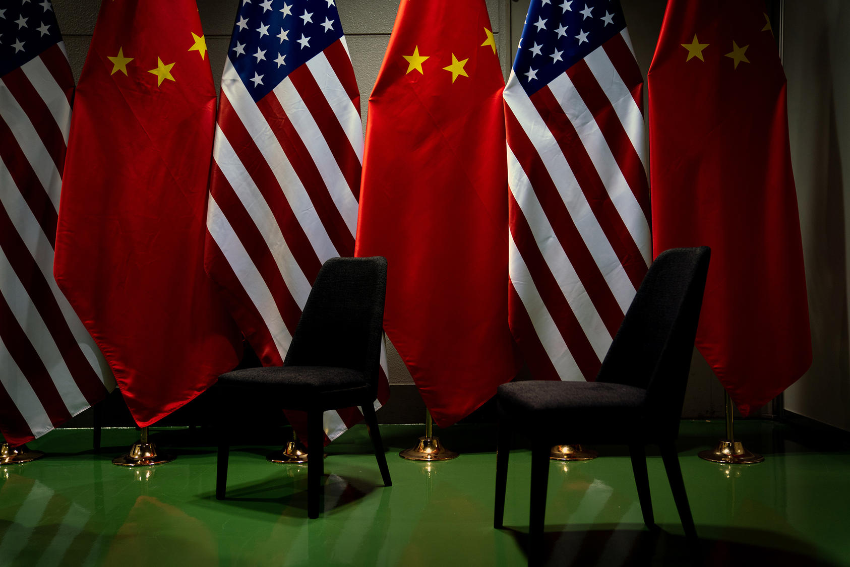 The flags of the United States and China at the site of a bilateral meeting between President Donald Trump and China’s leader, Xi Jinping, at the Group of 20 summit in Osaka, Japan, on June 29, 2019. (Erin Schaff/The New York Times)
