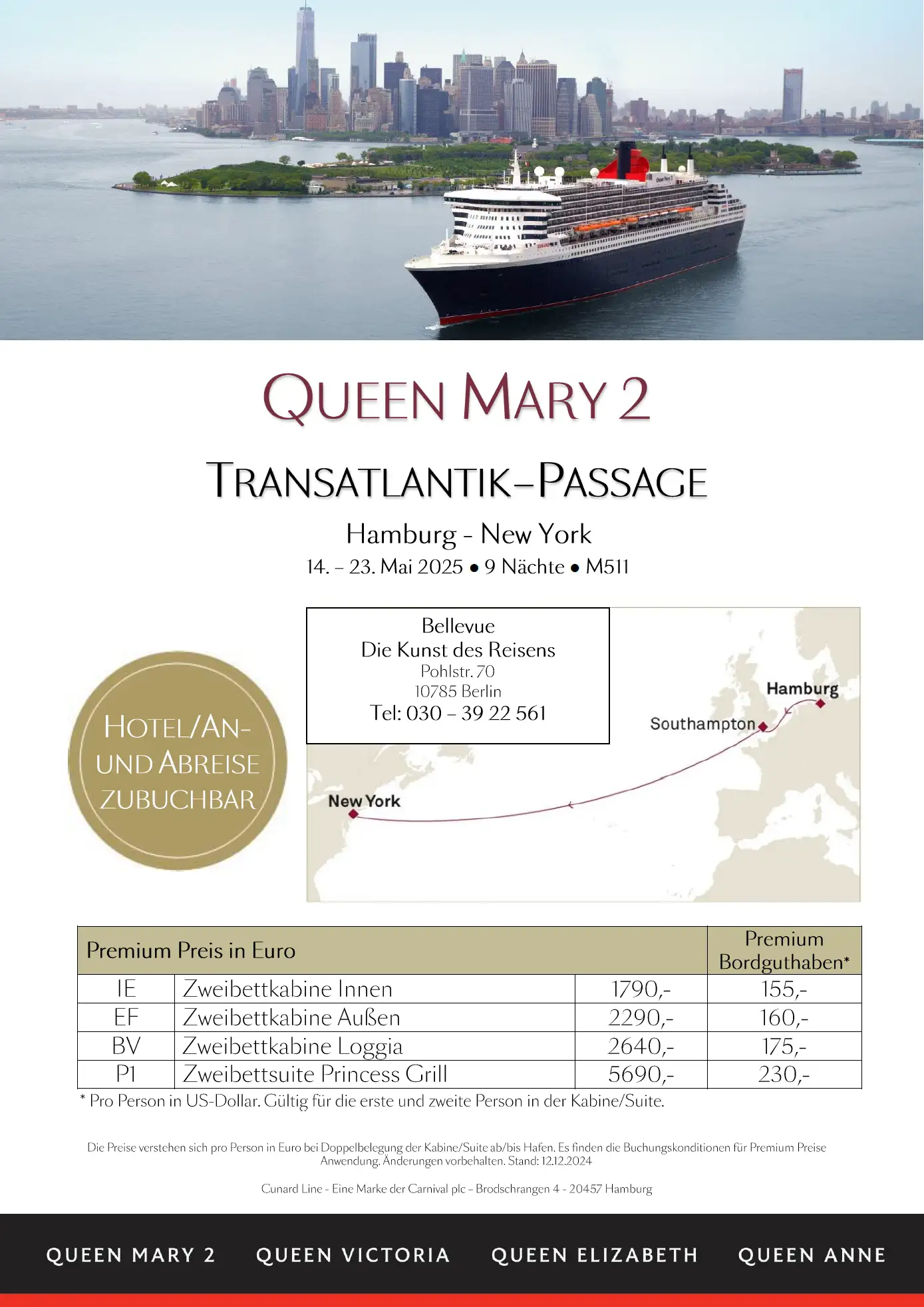 Transatlantic-Passage Queen Mary 2 - 2025